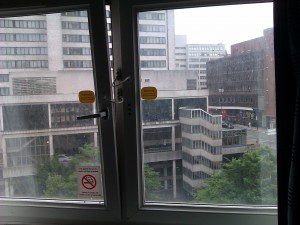 Another picture of the broken window in Manchester Room 421